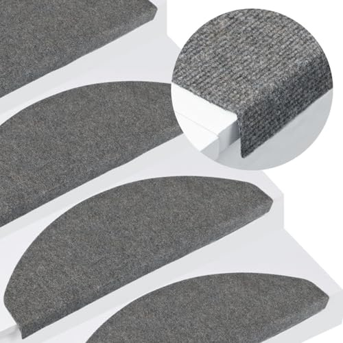 Gecheer Självhäftande trappmattor 15 st 65 x 22,5 x 3,5 cm grå, säkerhetshalkmatta, trappmattor, trappskydd, mattor, trappmatta, självhäftande matta, P136397
