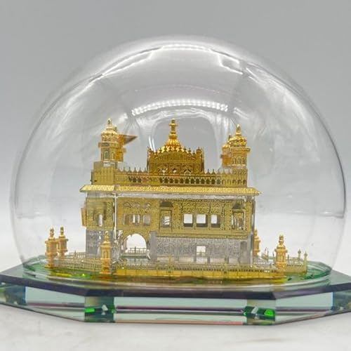 C&S Homestore 3D Model Of The Golden Temple Harmandir Sahib in Glass Dome 13cmx10cm Medium 24K Gold Plated Gift Set Ornament
