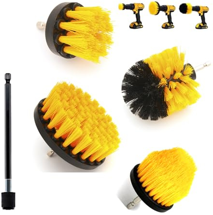 DTXLX 5Pcs Yellow Drill Brush Attachment | Electric Washing Drill Brushes for Cleaning Household and Company Floors, Bricks, Toilets, Bathtubs, Wash Basins, Cars, Etc