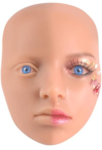 Yeefairy Visage de Maquillage en Silicone Faux Pratiquez Panneau Visage Mannequin et 2 Paires Oculaires Réalistes Tete Maquiller Réutilisable pour Tatouage Beauté Débutant Professionnel (Peau Bronzé)