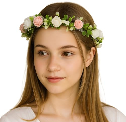 Bandeaux Fleur Couronne Guirlande Fleur Cheveux Artificiel Serre Tête Headband Floral Fleurs Séchées Accessoires de Coiffure pour Fête Mariage Femmes Filles - S'adapte à Différentes Formes de Tête