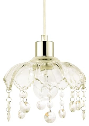 Traditional and Shabby Chic Clear Glass Easy Fit Pendant Lamp Shade with Hanging Acrylic Droplets | 20cm x 15cm by Happy Homewares