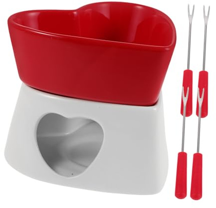 TOPBATHY 1 Satz Keramischer Fondue Topf Herzform Butter für Partys und Besondere Anlässe Mit Gabeln für Stilvolles Dinner Erlebnis