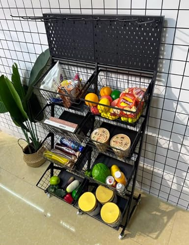 IBOWZ Cestino Frutta e Verdura, Carrello in Metallo con Ruote e Ganci - Espositore per Caramelle e Patatine per la casa