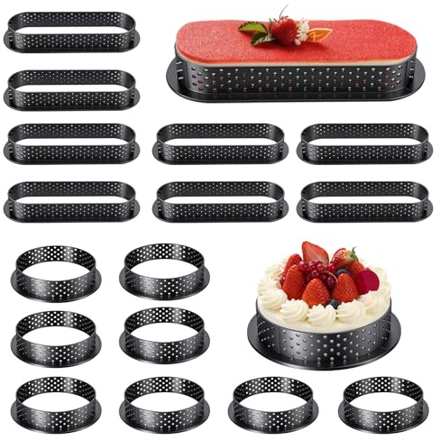 16 PièCes Perforées Moule Tartelette, Moules à Tartelette en Mousse, Cercle(Ø8cm) Ovale(Ø14.4cm) a Tarte Perforé, Cercle a Patisserie pour la Décoration de Mousse Desserts Gâteaux DIY