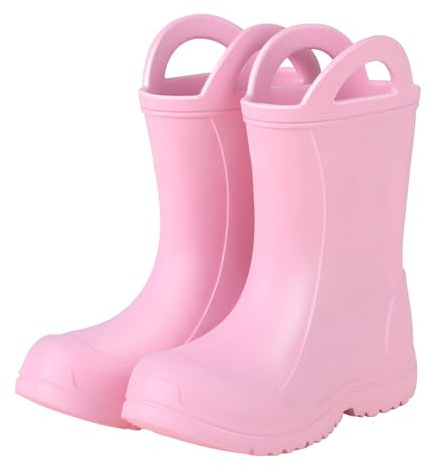 Weishuo Bottes de Pluie Enfant EVA Ultra-Légères Imperméables, Antidérapantes avec Poignées pour Filles et Garçons, Taille du Fabricant 18, 29 EU, Rose