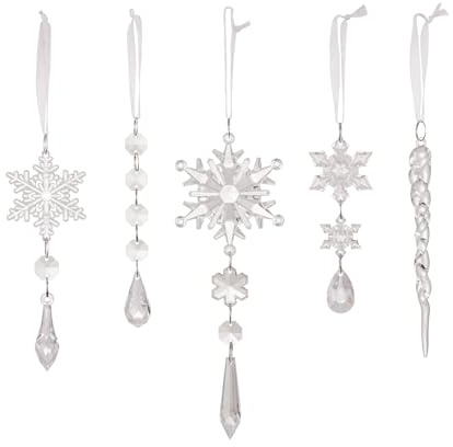Adornos de carámbano 10 Piezas 5 Adornos acrílicos Transparentes de Estilo con Cinta Colgante Bricolaje Decoraciones navideñas realistas para Invierno, árbol de Navidad, hogar, árbol de Fiesta