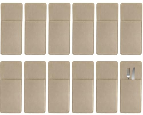 12 Stück Bestecktaschen aus Filz - Servietten Bestecktasche waschbar, Uni-Farben - Passend zu Tischsets, Tischdecken und Tischläufern (Beige)