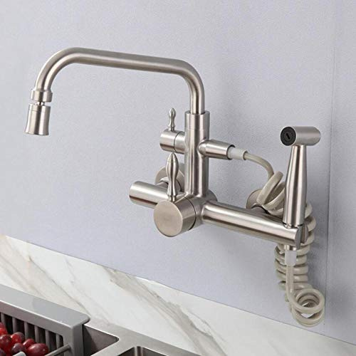 Küchenarmaturen zur Wandmontage, ausziehbare Multifunktions-Spritzpistole, Edelstahl 304, wandmontierter Warm- und Kaltwasserhahn, Spüle, Spüle, Spüle, Waschbecken, Sieben-Wort-Röhren-Doppelwasser