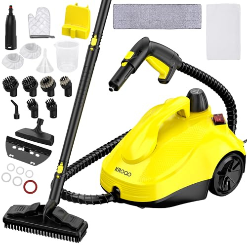 KROQO Steam Cleaner, Steamer with 23 Accessories, Powerful Multipurpose Portable Steamer for Cleaning to Remove Grime, Grease, for Multi-Purpose and Multi-Surface Floors, 16.4ft Power Cord