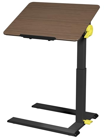 ETHU Höhenverstellbarer Beistelltisch mit Rollen, Überbetttisch & Schreibtisch mit Neigbarer Tischplatte (50-75 cm), Kompakt mit Sicherheitskante für Krankenhaus, Zuhause, Homeoffice, Nussbaum