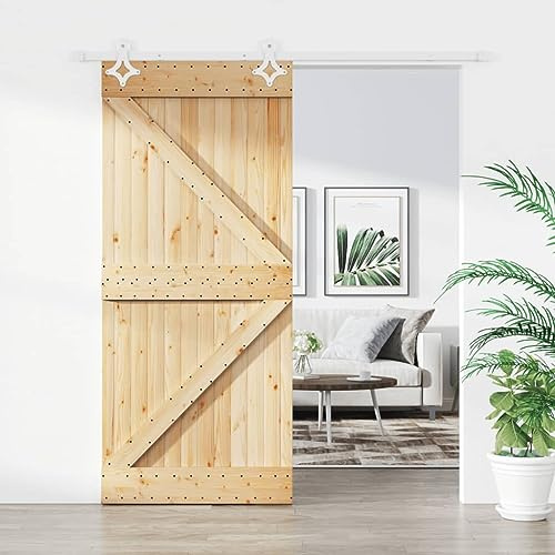 Binario scorrevole in legno di pino con ruote, porta scorrevole con guarnizione, 90 x 210 cm, per sistema di porte scorrevoli