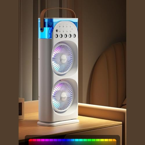 Ventilador de niebla alimentado por USB de 5 puertos con luces LED de aromaterapia de enfriamiento de oscilación, tanque de 600 ml y control de ventilador de 3 velocidades para circulación de aire de
