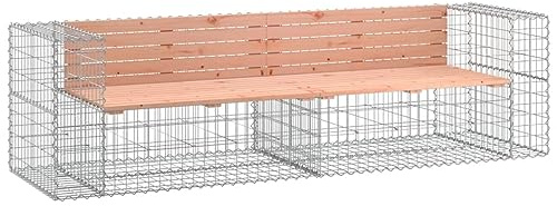 KKgypkn Gartenbank Gabionen Douglasie Gabionen Sitzbank für Terrasse Gabionenbank mit Steinfüllung aus massivem Holz