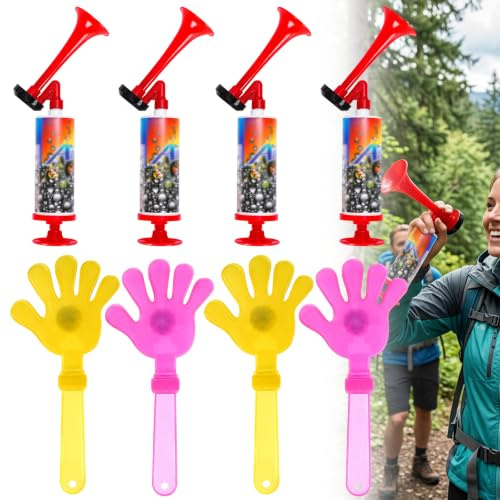 GUHIRALONA 8 Stück Air Horn, Fanartikel-Set für Sportveranstaltungen, Laute Tröten und Klatschbälle für Outdoor-Aktivitäten, Signalhörner für Sicherheitshinweise und Events