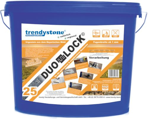 Trendystone DUO-LOCK - Mortero para juntas de pavimentación (25 kg, color gris granito), arena permeable al agua para juntas de 1 a 10 mm, construcción unida y sin unir | resistente a las heladas y