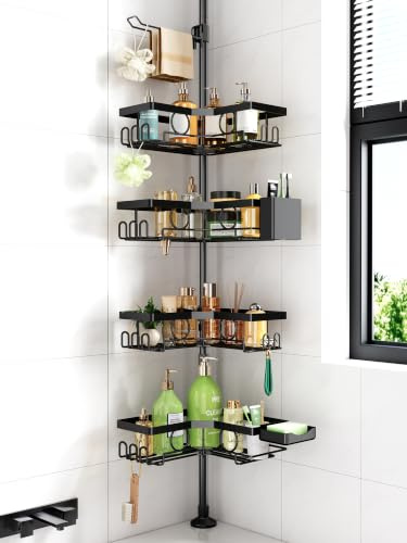 Teleskop Duschablage ohne Bohren, Duschregal Badezimmer Organizer, 4-Stufiges Teleskopregal Bad Eckregal, Shampoo Halterung für Dusche, Duschablage Badregal Höhenverstellbar 56–304 cm