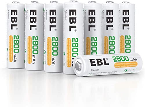 EBL 8PCS AA Piles Rechargeables Ni-MH 2800mAh Plus Haute Capacité, Piles AA R6 Rechargeables avec boîtes de Piles, Écologique et Ultra Cycles de Recharge 1200 Tech