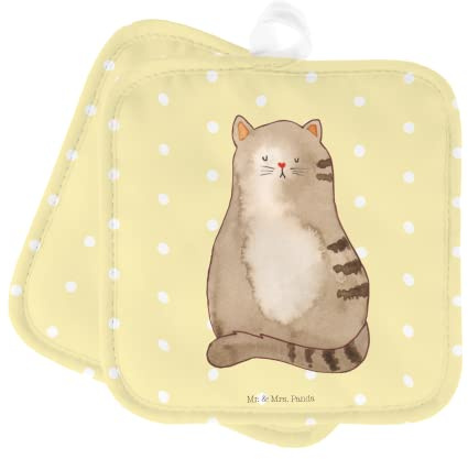 Mr. & Mrs. Panda Topflappen Katze Sitzen - Geschenk, Topflappen mit Spruch, Cat, Katzenmotiv, Katzenliebhaberprodukte, MIAU, Ofenhandschuh,