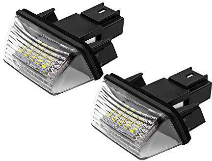 Safego Luz de matrícula LED para Coche Lámpara Número Placa Luces 3014 SMD 6000K Xenón Blanco para 206 207 306 307 308 406 407 5008 Partner etc, 2 Piezas, 1 año de Garantía