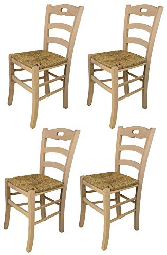 t m c s Tommychairs - Set 4 sillas Savoie para Cocina y Comedor, Estructura en Madera de Haya lijada, no tratada, 100% Natural y Asiento en Paja