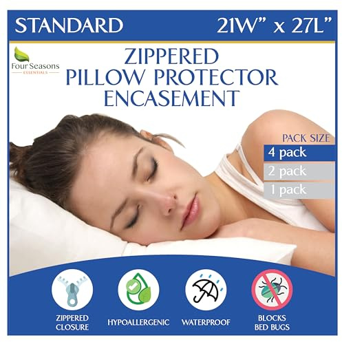 Standard Pillow Protectors (Set of 4) – Hypoallergenic Pillow Cover Waterproof Dust Allergen Proof Zippered Encasement