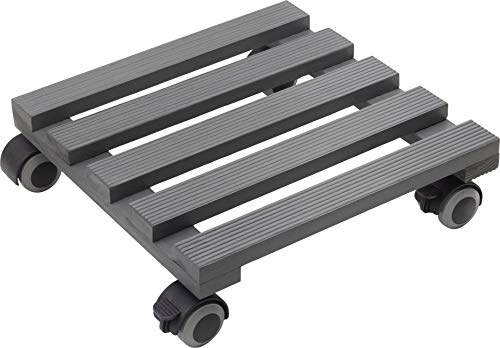 Metafranc Växtroller 300 x 300 mm – 60 kg lastkapacitet – räfflad tallplatta – grå – TPE-rullar med 2 låsanordningar, inomhuspark/blomrulle/transportstöd för växter/825300