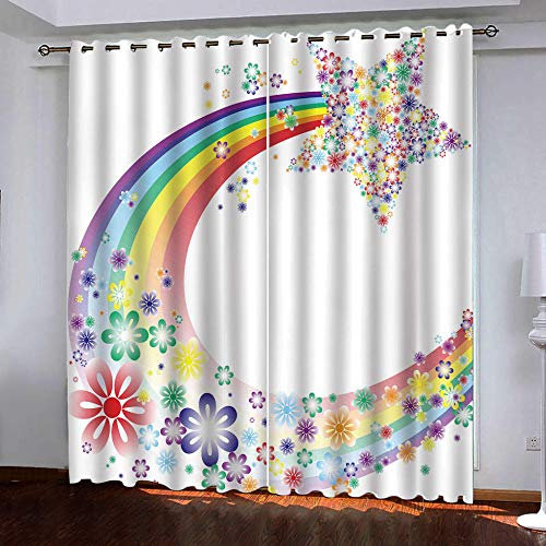 JYNVOAT Vorhang Kinderzimmer Regenbogen Kinder Vorhänge mit Ösen Polyester Gardinen Thermovorhang Blickdicht Ösenschal Kindergardinen für Wohnzimmer Schlafzimmer,2er Set,91.5x214cm (B x H),Weiß