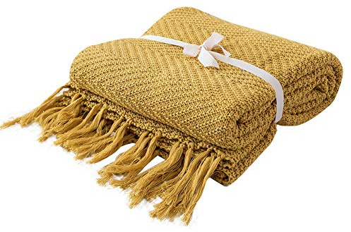 SIPEIEN Decke Werfen Strickdecke für Couch Sofa Bett gemütlich Baumwolle Sofa-Strickdecken Gemütliche Decke Schwer Decke werfen Gelb 130cmx170cm