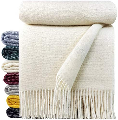 STTS International Wolldecke 100% Schurwolle Wohndecke in versch. Farben 140 x 200 cm Tagesdecke Schurwolldecke Woll-Plaid Tirol (Cremeweiß/Elfenbein (Doubleface), 140 x 200 cm)