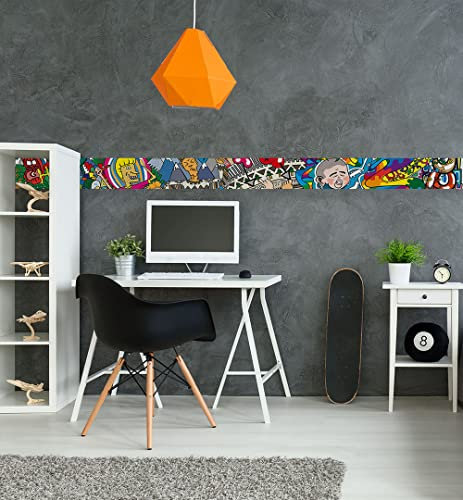 MyMaxxi | Bordüre | Urban Grafiti 600 x 20cm | Wandbordüre Wandtattoo | Tapetenbordüre aus Tapetenvlies | Dekoration für Ihr Badezimmer Wohnzimmer Küche