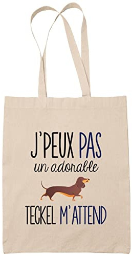 Planetee Sac Tote Bag teckel j'peux pas beige | Sac Cabas Amoureux des Chiens Cadeau Femme et Homme Anniversaire Noël