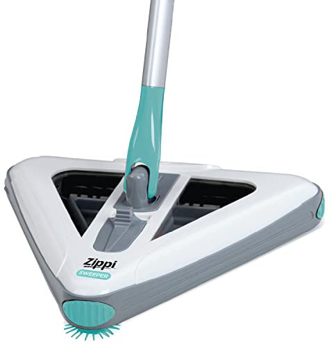 Zippi Sweeper Standard - 2025 New and Improved Lightweight Sweeper, Perfect for Short Carpet Hardwood and Tile, Triangular Design Allows for Sweeping in Corners, 30 Minutes Cleaning Time