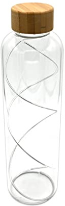 Bottiglia in vetro Borosilicato con spirale antibatterica argento e tappo (1lt, TAPPO LEGNO)