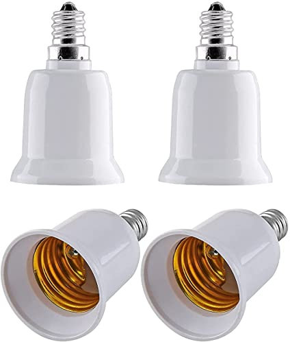 LATRAT 4 pezzi Convertitore adattatore da E14 a E27, convertitore portalampada per LED, lampade a incandescenza e lampade CFL, adattatore portalampada E14 a E27 da filo piccolo a grande bianco, 4