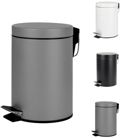 Home Treats Small Pedal Bin for Bathroom - 3L Stainless Steel Waste Bin With Lid, Soft Close Hinge, Removable Inner Bucket (Silver)