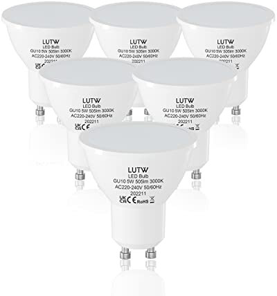 LUTW GU10 LED Bulbs Warm White, 5w Equivalent to 40W Halogen Spotlight Bulb, Non-dimmable Energy Saving Light Bulbs AC220-240V 3000K 505Lm 120° Wide Beam Angle, Pack of 6