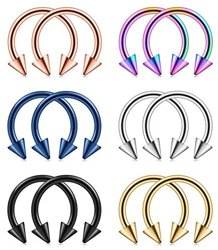 Longbeauty 8 Paare, 6 Paare, 4 Paare, 316L Edelstahl Nasenringe mit Kugel/Nagel, Nasenscheidewand, spiralförmiges Ohrläppchen, Augenbrauenlippe, Innendurchmesser 6mm/8mm/10mm/12mm runde Kugel