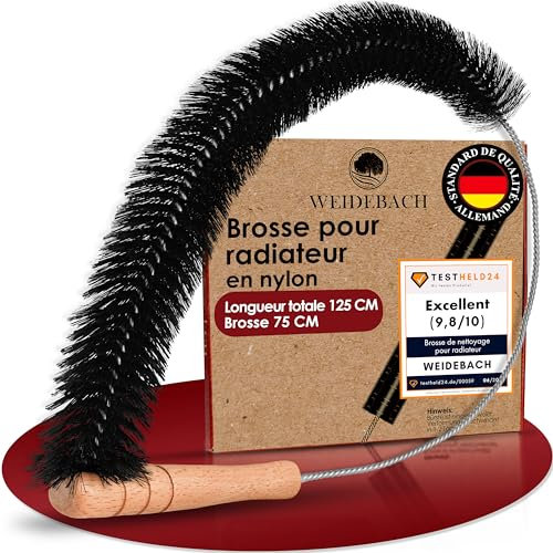 WEIDEBACH® Brosse À Radiateur De 125cm De Long / 75cm De Brosse en Nylon Brosse À Radiateur sans Poils d'animaux, Brosses pour Atteindre Les Recoins, Brosse Stable Et Flexible pour Radiateur