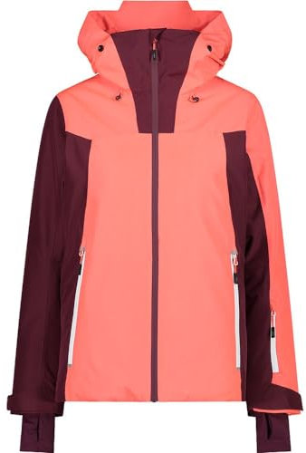 CMP W Jacket Fix Hood Pl Pongee Jacquard Colorblock-Pink-Rot - PrimaLoft Technische atmungsaktive Damen Skijacke, Größe