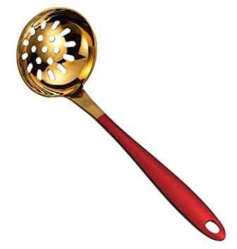 UNbit Colador Redondo de Acero, Cuchara ranurada de Acero Inoxidable, Espumadera de Cocina con Agarre cómodo, Cuchara de Metal, Espumadera con Mango Resistente al Calor (Color : C)
