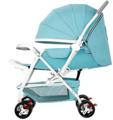 Standardkinderwagen Kompakter zusammenklappbarer Kinderwagen, leichter Aluminiumrahmen, feststellbare Räder, verstellbarer Kinderwagen mit Baldachin, großer Aufbewahrungskorb (Farbe: Blau)