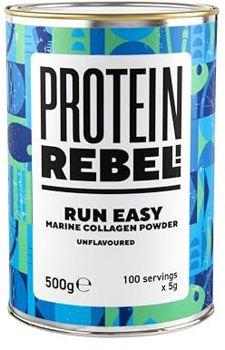 Marine Collagen Powder - No Aftertaste, 100 Servings of Pure Collagen - Hydrolysed Marine Collagen Supplements for Running Nutrition, Joints, Skin, Hair & Nails - Run Easy by Protein Rebel (100 Uses)
