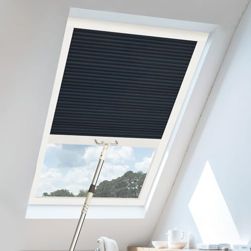 UrMoon Skylight Blinds for Roof Window, Easy Install Honeycomb Shades Cellular Blinds for Inclined Skylight Sun Room Windows (Blackout - Dark Blue)