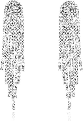 Lange Quasten Ohrringe für Damen, Silber Strass Quasten Ohrringe Silber, Lange Ohrringe Wasserfall Ohrringe Hängend Hypoallergen Ohrstecker Schmuck, Geschenk für Frauen Mädchen Hochzeiten Geburtstag