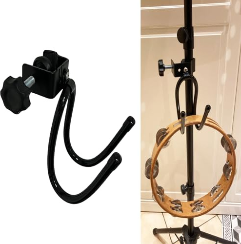 Pmsanzay Mic Microphone Stand Tambourine Hanger, Headphone Headset Holder Clip Stand, Easy to fit on Music or Microphone Stand for Tambourine, Cowbell, Headphones - Keep Tambourine Within Reach.
