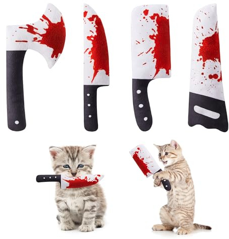 Potaroma 4Pcs Cat Toys, Horror Halloween Knife-Shaped Kitten Catnip Crinkly Sound Toys, Indoor Exercise for All Cat Breeds 6.5 Inches