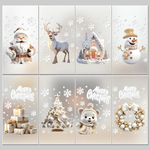 EDWINENE Fensterbilder Weihnachten Selbstklebend,Weiß Fensterdeko Weihnachten Wiederverwendbar, beidseitige fenstersticker Weihnachten für Weihnachtsfensterdekoration (Gold)