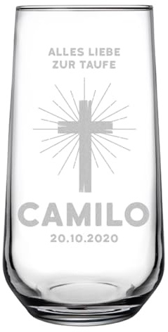 polar-effekt Verre de 470 ml pour baptême avec gravure personnalisée - Cadeau de baptême pour enfants - Verre pour eau, jus et soda - Cadeau d'anniversaire - Durable - Sans BPA
