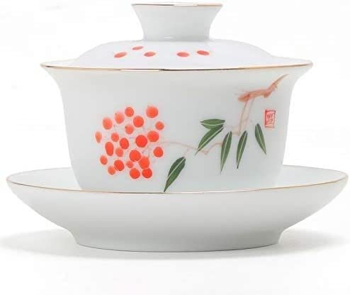 Kung-Fu-Teeschale, Tasse, weißes Porzellan, handbemalte Schüssel mit Deckel, Teetasse, Schüssel mit Deckel, Keramik-Teeschale, einfaches Kung-Fu-Teeservice, Porzellan-Teeschale, kleine Teeschale, hand